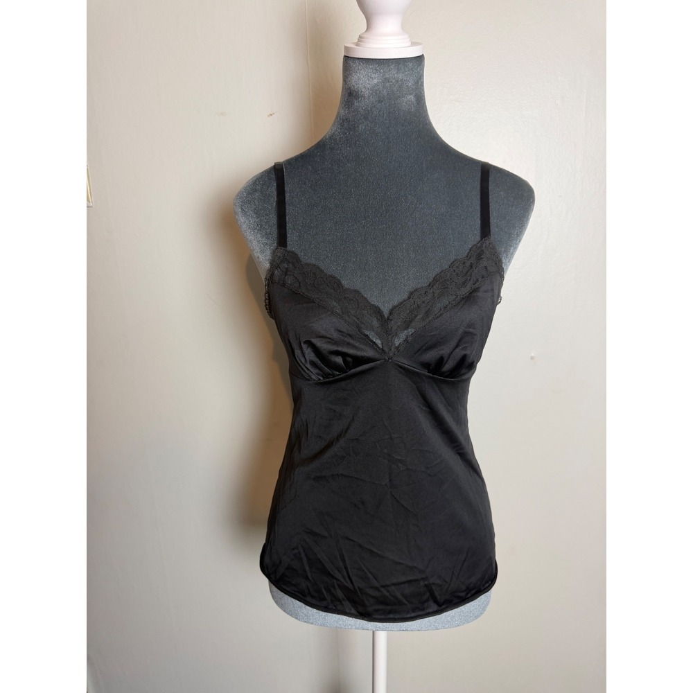 Vintage Black Lace Trim Camisole Silky Lingerie slip tank top dainty Whimsigoth